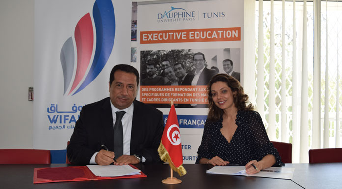 Amina Bouzguenda-Zeghal Directrice Générale de l’Université Paris-Dauphine I Tunis et Mohamed Mellousse Directeur Général de Wifak Bank