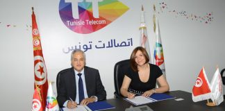 Mohamed Fadhel Kraiem, PDG de TUNISIE TELECOM, et Yosr Chouari, DG de TUNISAIR EXPRESS