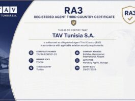 TAV Tunisie obtient la certification RA3 pour ses opérations de fret à l’Aéroport International Enfidha–Hammamet
