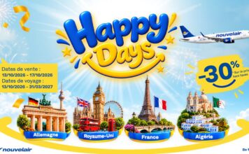 Happy Days de nouvelair : cap sur la France, l’Allemagne, le Royaume-Uni et l’Algérie à -30 %